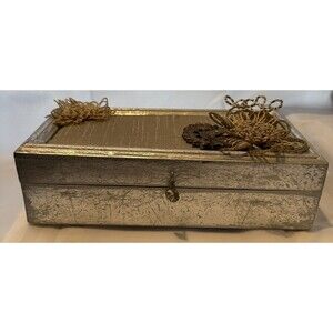 VTG Decorative Silvestri Wooden Trinket Box 10”x 5” Silver & Jeweled Home Decor